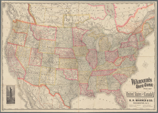 Warner's safe cure prize map of the United States and Canada