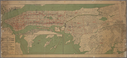 Map of the borough of Manhattan and the Bronx, City of New York : showing school inspection district boundaries and the location of all public schools