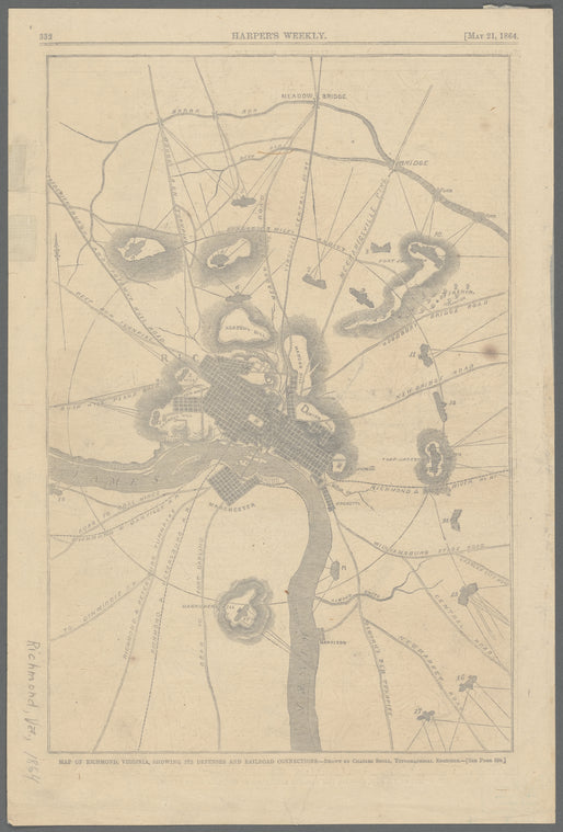 Map of Richmond, Virginia : showing its defenses and railroad connections
