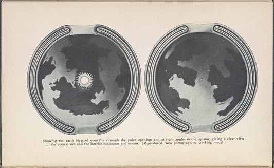 Showing the earth bisected centrally through the polar openings and at right angles to the equator, giving a clear view of the central sun and the interior continents and oceans: or, Have the poles really been discovered?