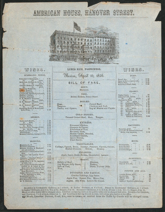 DAILY MENU [held by] AMERICAN HOUSE [at] "BOSTON, MA" (HOTEL)