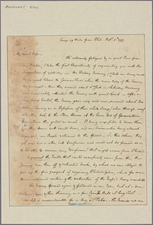 Letter to Mrs. [Elias] Boudinot, Baskinridge [N. J.]