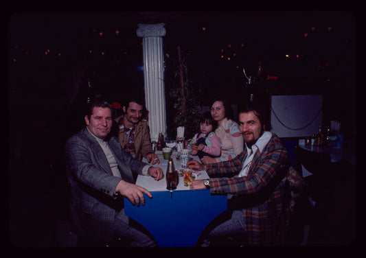 Group portrait with Milton Karas [far left?], Owner, Plaza de Athena II