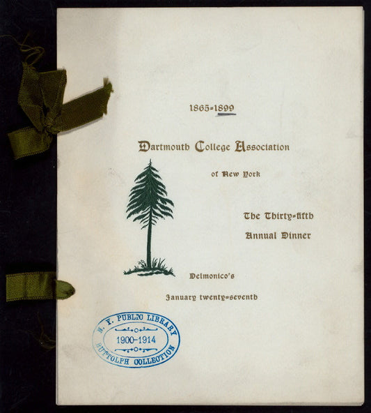 35TH ANNUAL DINNER [held by] DARTMOUTH COLLEGE ASSOCIATION OF NEW YORK [at] "DELMNICO'S,[NY]" (REST;)