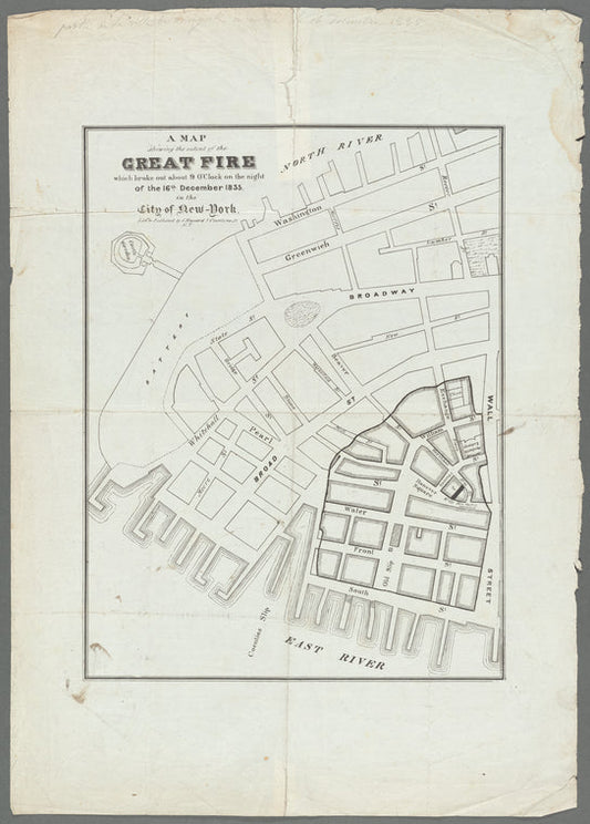 A map shewing the extent of the great fire which broke out about 9 O'Clock on the night of the 16th December 1835, in the City of New-York