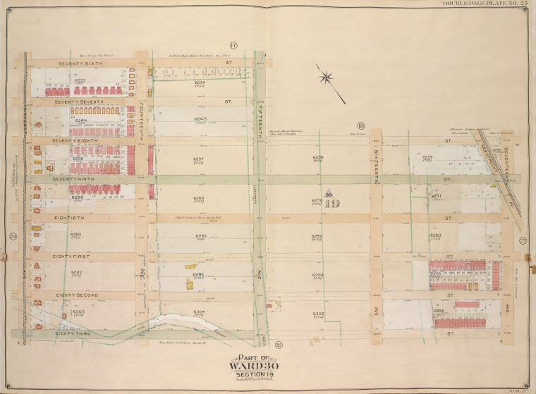 Brooklyn, Vol. 6, Double Page Plate No. 23; Part of Ward 30, Section 19; [Map bounded by 76th St., 15th Ave., 78th St., 17th Ave.; Including New Utrecht Ave., 83rd St., 13th Ave.]